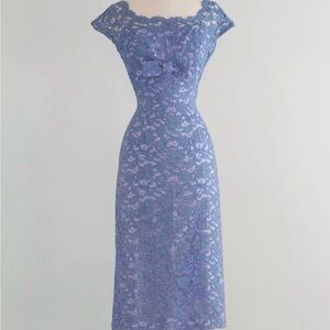 1950's French Blue Lace Wiggle Dress